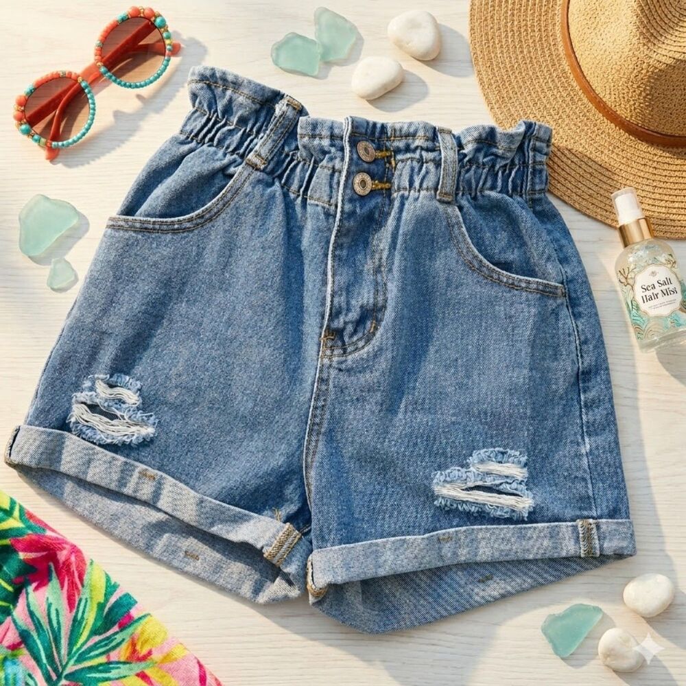 Noble U Paperbag Mom Shorts Size Small Distressed High Waist Retro